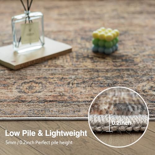 FMFUNCTEX 2x8 Hallway Runner Rug Washable Terracotta Neutral Vintage Retro
