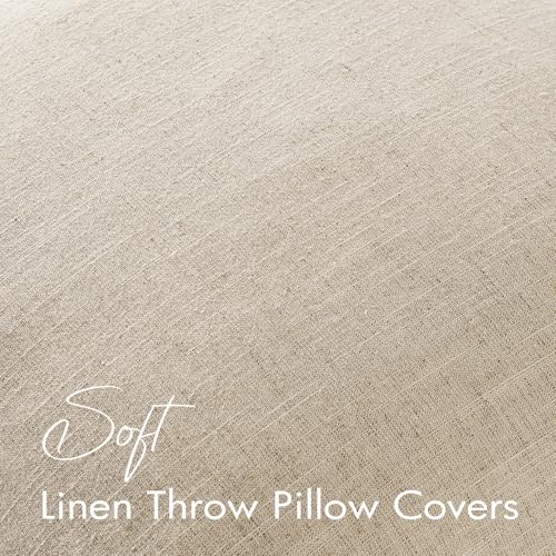 EMEMA Decorative Linen Throw Pillow Covers 22x22 Inch Natural Beige Boho Farmhouse Neutral Couch Throw Pillows for Bed Pack of 2 Accent Pillowcase Modern Sofa Cushion Livingroom Home