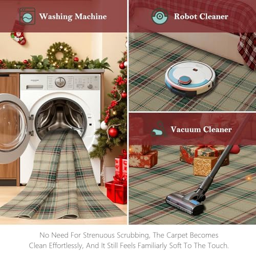 Green Christmas Rug 2x3, Washable Rug for Entryway, Checkered Plaid