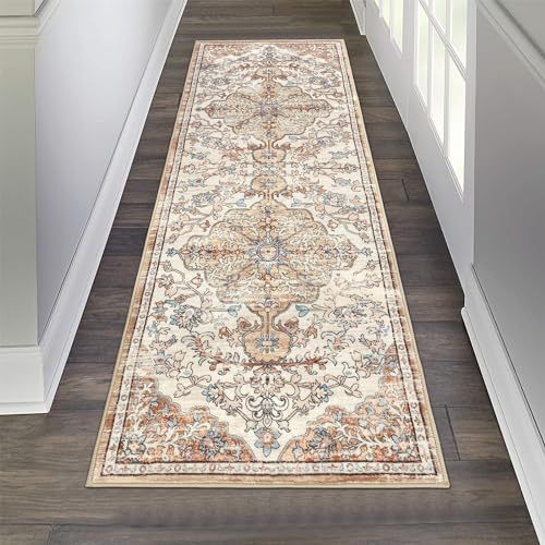 Pauwer Hallway Runner Rug 2x6, Washable Boho Kitchen Runner, Brown/Blue