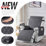 TAOCOCO 100% Waterproof Recliner Chair Covers, Non Slip Recliner Covers that Stay in Place, One-Piece Washable Reclining Chair Cover with Elastic Straps, Black Grey, Fits 22" Seat Width