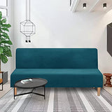 MIFXIN Armless Futon Slipcover Velvet Stretch Folding Sofa Cover Elastic Couch Furniture Protector for Foldable Futon Moving Sofa Bed Without Armrests (Velvet Deep Blue)