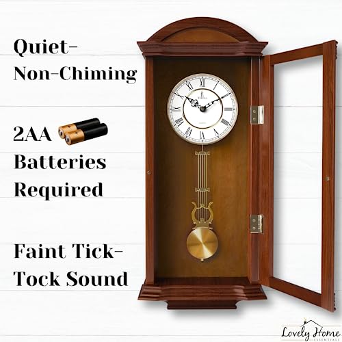 Pendulum Wall Clock Battery Operated - Large, Wooden Hanging Grandfather Wall Clock with Pendulum, 27x11 - Quiet, Made with Real Wood for Living Room Decor, Office & Home Décor Gift