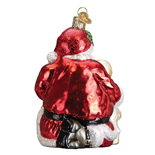 Old World Christmas Santa's Puppy Love Glass Blown Ornament for Christmas Tree, Handcrafted Holiday Decoration, Santa Collection