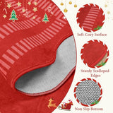 Washable 3x5 Christmas Rug, Soft Non Slip Indoor Door Mat Solid Red Entryway Rugs Stain Resistant Scalloped Carpet for Bedroom Kitchen Home Office