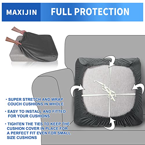 MAXIJIN Velvet Stretch Cushion Covers Fitted Couch Cushion Slipcovers Sofa Seat Cushion Covers for Individual Cushions with Elastic Bottom (3 Piece Sofa Seat Slipcovers, Gray)