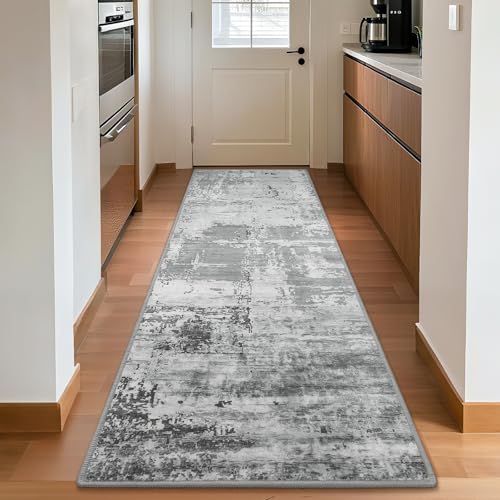 HOMORE 2x6 Runner Rug for Kitchen Hallways Runners Rugs,Grey Area Rug Non Slip Washable Rugs for Entrway Soft Abstract Carpet for Entrance Bedroom Living Room Bathroom Dorm