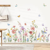decalmile Spring Garden Flower Wall Stickers Wildflower Iris Butterflies Wall Decals Living Room Girls Bedroom Baby Nursery Wall Decor