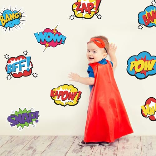 Superhero Comic Words Wall Decals - 12 Pack Action Sound Effects Stickers Peel and Stick Vinyl, Waterproof & Durable, Perfect for Kids' Room, Playroom, Nursery, Game Room, or Office Decor (1)