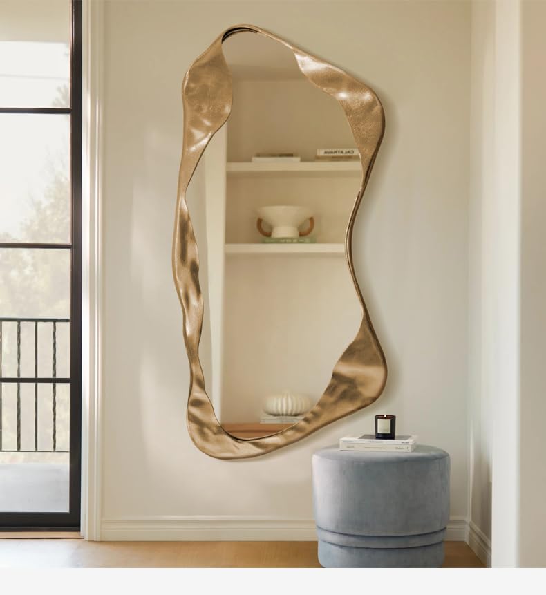 Full Length Mirror Irregular Wavy Mirror, Wave Arched Floor Mirror, Wall Mirror Standing Hanging or Leaning Against Wall black-80 * 180CM