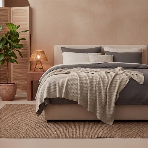 Bedsure 100% Cotton Throw Blanket for Couch 50x70 inches - Cooling Breathable and Soft for Summer, Waffle Weave Throw Blanket for Office, Taupe