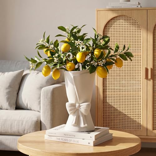 Relexome White Ceramic Bow Vase Unique Cute Decorative Bouquet Flower Vases 9.64 in Summer Home Decor Vase