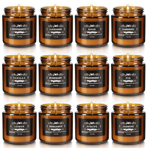 Scented Candle Set 12 Pack, Candle for Home Scented, Odor Eliminating, Stress Relief, Long Lasting Soy Wax Gift Set