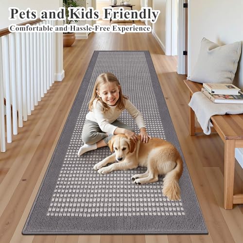 Runner Rug for Hallways 3'x14' Heavy-Duty Durable Entryway Floor Mat with Non Slip Rubber Backing Low-Pile High Traffic Carpet Machine Washable Accent Rugs for Kitchen, Living Room
