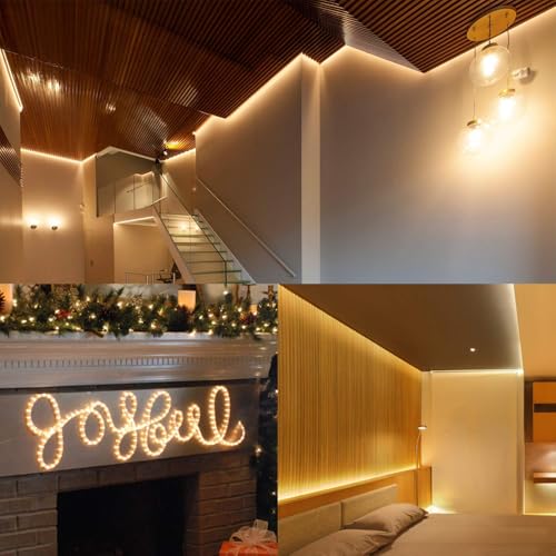 20ft 3000k LED Rope Lights, IP65 Waterproof Connectable 144LED Warm White Rope Lighting, Flexible Plug-in String Lights for Camping Outdoor Indoor Patio Christmas Halloween Party Decoration