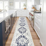 Pauwer Vintage Floral 2x10 Runner Rug, Non Slip Hallway Runner, Navy Blue