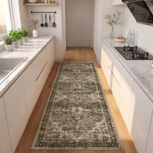 GarveeHome Washable Rug Runner 2x6 Vintage Runners for Hallways Olive Green