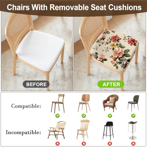 BVBOX Seat Covers Set of 4 for Dining Room Chairs Stretch Retro Flowers Style Dining Chair Covers Washable Removable Cushion Slipcovers Seat Protector (Spring Garden Floral, Set of 4)