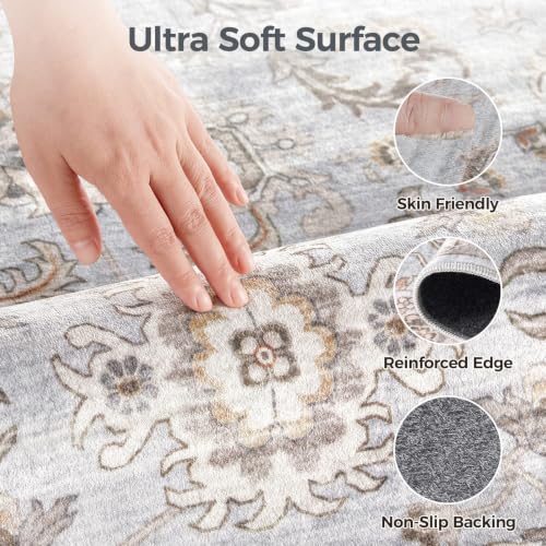 Runner Rug 2x8 Washable Non-Slip Kitchen Runners, Gray/Light Blue