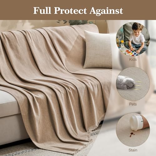 Couch Cover for Dogs Sectional Sofa Covers Washable for 2 Cushion Couch, Chenille Couch Cover Blanket, Sectional Sofa Slipcovers, Multi-Use Furniture Protector for Kids, Pets, 71" X118", Sand