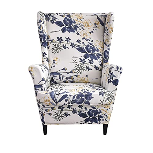 NILUOH Wingback Chair Slipcover, 2-Piece Stretch Wing Chair Cover, Washable Soft Fit Slipcover for Wingback Armchairs, Non-Slip Furniture Protector for Living Room, Flower Field
