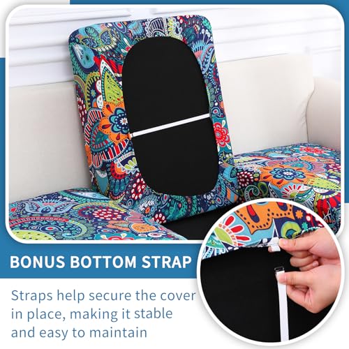 hyha Printed Couch Cushion Covers, Floral Sofa Covers Washable for Cushion Couch, Stretch Pattern Outdoor Cushion Covers for Patio Furniture with Elastic Bottom(Small, Paisley)