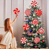 12Pcs Large Candy Christmas Tree Decorations Peppermint Lollipop Christmas Picks for Tree, 7.87" Red and White Candy Ornaments, Plastic Candyland Tree Topper for Xmas Holiday Party Vase Decor