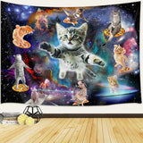 Viajar Cat Tapestry, Fantasy Universe Galaxy Space Funny Cool Cat Tapestry for Boys Kids, Starry Sky Nebula Galaxy Wall Decor Hilarious Cool Tapestries 60X40 Inch for Bedroom Living Room Dorm Room