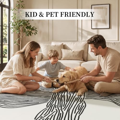 6x9 Ft Washable Area Rug, Black and Cream White Zebra Rug for Living Room