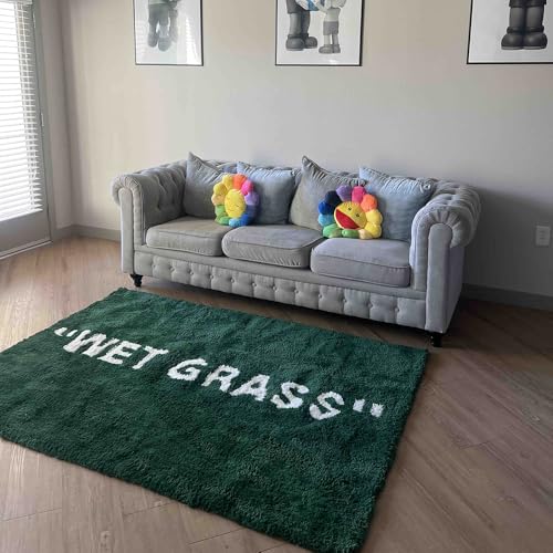 Wet Grass Rug - Green Grass Classic Handmade Flocked Area Rug - Hypebeast Home Decor Carpet - 20 * 32in (50 * 80cm) Indoor Entryway/Bathroom Mat/Sneaker Display Mat - Artistic Premium Floor Mat