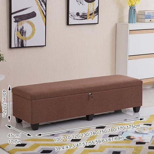 Wooden Storage Ottoman with Lock - Stylish Rectangular Pouf for Bedroom and Entryway Ample Storage Space Privacy Protection Elegant Brown Design
