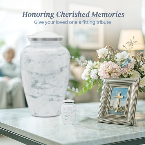 Small Handcrafted Urn for Ashes Keepsake - Mini Cremation Urns for Human Ashes Adult Man and Woman - Decorative Funeral Urns - Memorial Urn with White Marble Finish (2.85" H x 1.75" W)