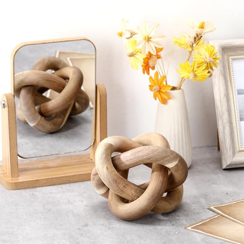 Yalikop 3 Link Wood Knot Decor Rustic Home Décor Accents Hand Carved Coffee Table Decoration, Boho Chain Link Decoration, Modern Shelf, Rustic Objects for Home Living Room Bedroom(Acacia Wood)