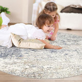 DMOYEST 6ft Round Area Rug Living Room Rugs - 6x6 Washable Large Soft Indoor Modern Abstract Low Pile Rug Carpet for Bedroom Dining Room Farmhouse Home Office - Beige Blue