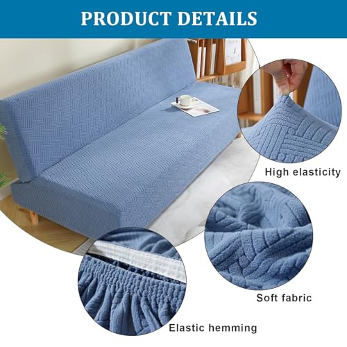 Stretch Armless Futon Covers Full Protect Futon Couch Slipcover Soft Thick Jacquard Futon Sofa Bed Cover Furniture Protector with Elastic Bottom(Cream, M)