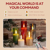 Red Glass Flameless Pillar Candles with Remote Batteries Set of 5