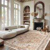 5x7 Area Rugs for Living Room, Washable Rug Vintage Floral, Beige