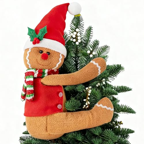 Gingerbread Christmas Tree Topper Decorations,Gingerbread Ornament Doll Tree Hugger Decor for Curtain Wine Bottle Christmas Tree Holiday Home Decor, 11" x 15"
