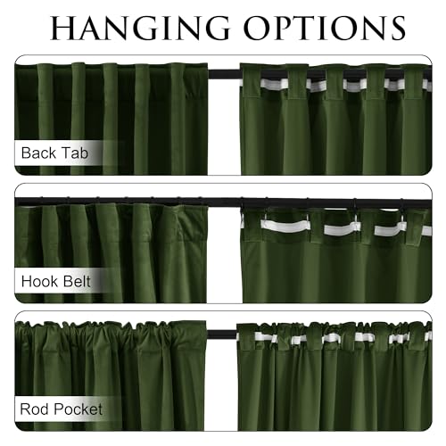 StangH Green Velvet Curtains 84 Inch Length, Luxury Vintage Emerald Drapes for Bedroom, Dark Green Room Darkening Window Treatment for Living Room with Back Tab & Hook Belt, W52 x L84, 2 Panels