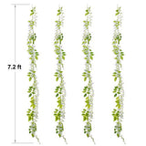 Lvydec Wisteria Artificial Flowers Garland, 4Pcs Total 28.8ft White Artificial Wisteria Vine Silk Hanging Flower for Home Garden Outdoor Ceremony Wedding Arch Floral Decor