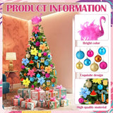 Seenelling 65 Pcs Summer Christmas Tree Ornaments July Christmas Tree Topper Pink Flamingo Wooden Hanging Decoration Ribbon and Faux Flowers for Xmas Luau Tropical Party Beach Decor Supplies Holiday