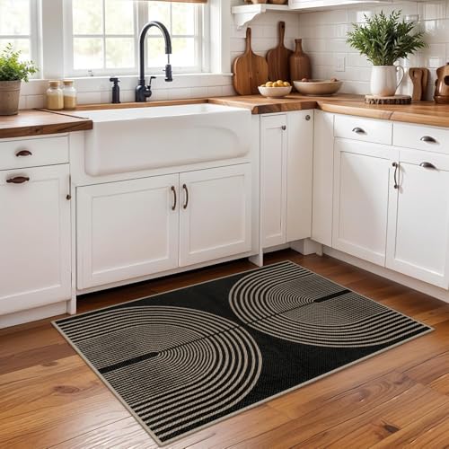 Rugalia Easy Jute Rainbow Entryway Rug, 2x3 Black Washable Non-Slip Indoor Outdoor Doormat, Boho Farmhouse Small Kitchen Rug Modern Abstract Throw Rugs for Entrance Bedroom Bathroom