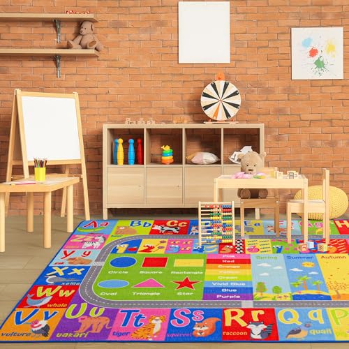 Kids Rug for Playroom Classroom, ABC Alphabet Numbers Play Toddlers Rugs, 3x5 Learning Educational Bedroom Floor Mat, Washable Baby Carpet for Boys Room, Nursery, Preschool, Daycare