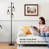 Floor Lamp for Living Room, Farmhouse Industrial Dimmable Floor lamp,3 Lights Metal Cage Tree Standing Lamp,68", 3Pcs Led Bulbs Included