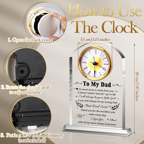 Landical to My Dad Clock Gifts from Daughter Son Acrylic Clock Gift for Father's Day Birthday Present for Dad Father Sign Plaque Meaningful Keepsake Present for Men Idea Home Desk Table Room Decor