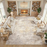 8x10 Area Rugs Living Room: Washable Abstract Rug Gold Grey Brown