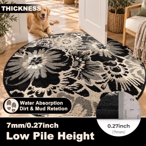 Findosom Washable Round Rug 4ft, High-Low Textured Floral Circle Area Rug