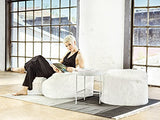 Gouchee Home Loft Winterfell Collection Contemporary Faux Fur Fabric Upholstered Square Pouf/Ottoman, White