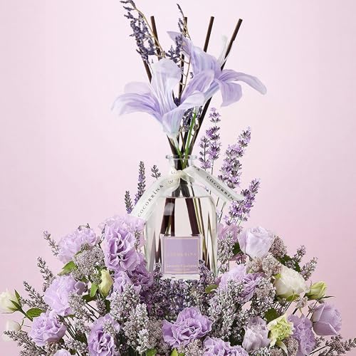 COCORRÍNA Reed Diffuser - Lavender Eucalyptus 8.5 Fl.oz Flower Reed Diffuser with Sticks, Bedroom Bathroom Shelf Decor (Floral Basket Collection)