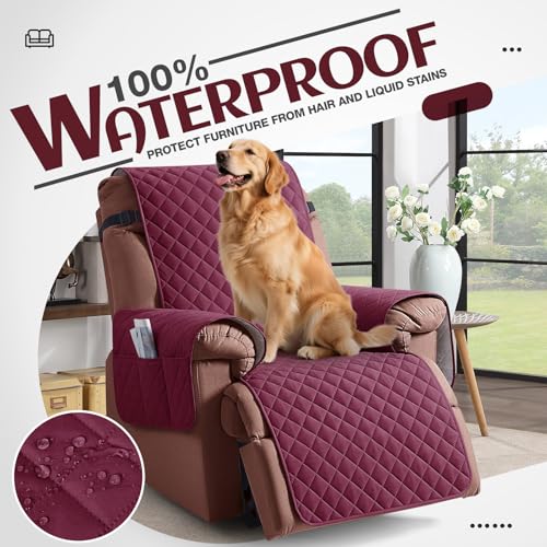 KinCam 100% Waterproof Recliner Loveseat Cover with Console X1, Recliner Couch Covers X1, Recliner Chair Covers X1(Burgundy)